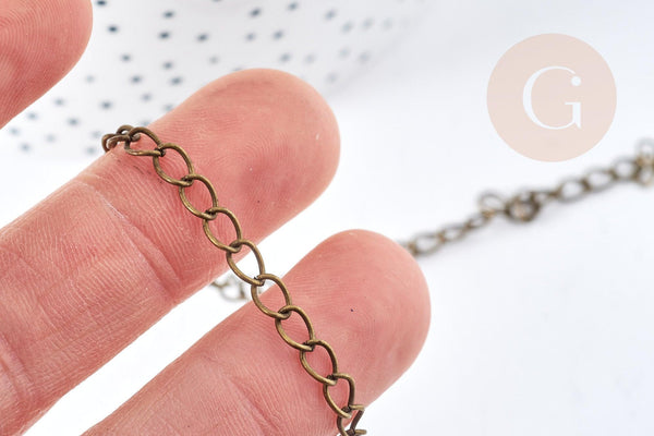 Chaine maille curb fer bronze 6mm,chaine création bijoux vintage, grossiste chaine, x1 metre (G8566)