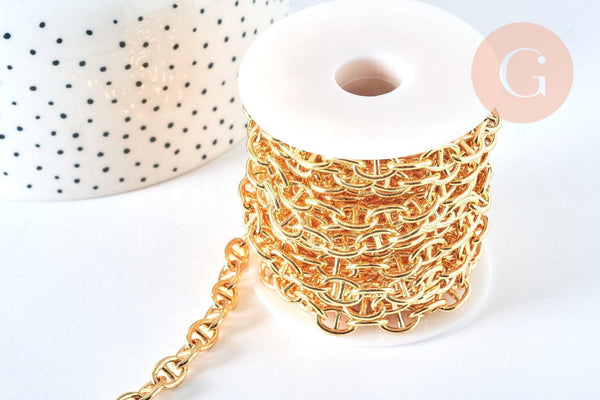 Chaine maille marine laiton doré 16k 10x6.6mm, x1 metre (G6782)