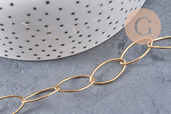 Chaine maille ovale acier 304 inoxydable doré PVD 18k 20x10mm, x1 mètre (G4309)