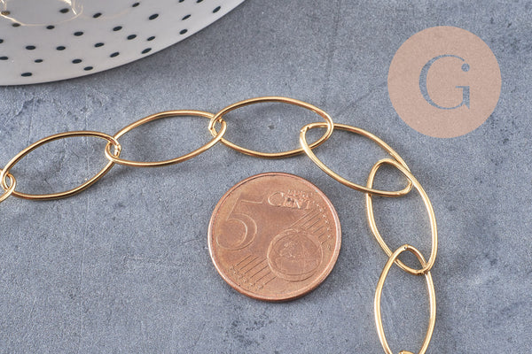 Chaine maille ovale acier 304 inoxydable doré PVD 18k 20x10mm, x1 mètre (G4309)