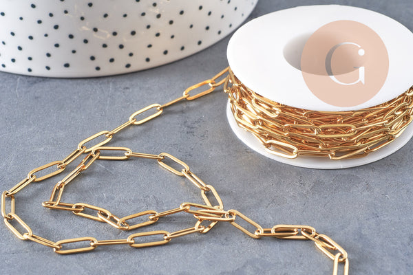 Chaine maille rectangle acier 304 inoxydable doré 11x4mm, x1 mètre (G5448)