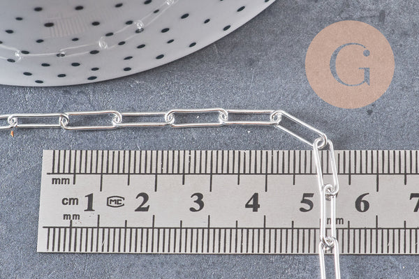 Chaine maille rectangle laiton argentée complète avec fermoir 12x3.5mm, x1 (G3171)