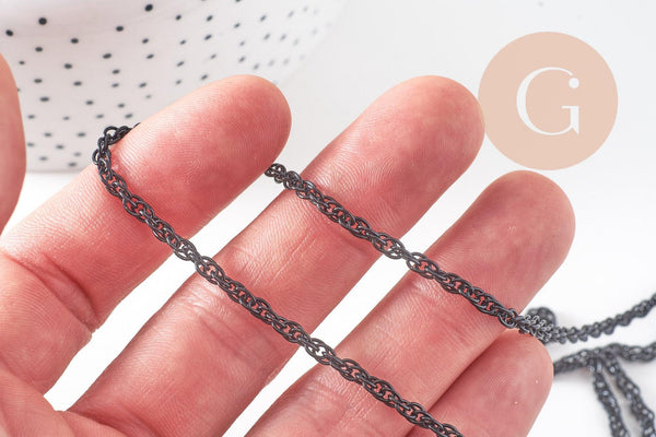 Chaine noire intense maille plate2.8mm, 4 mètres (G1373)