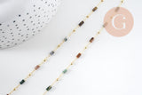 Chaine perle agate mousse naturelle laiton doré 18K 7x2mm, x1 mètre (G5444)