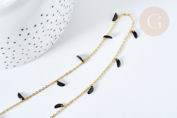Chaine perle plexiglas facettée noire laiton doré 7x3mm, création de bijoux coloré DIY, x1 mètre G7824