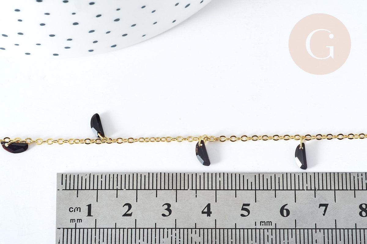 Chaine perle plexiglas facettée noire laiton doré 7x3mm, création de bijoux coloré DIY, x1 mètre G7824