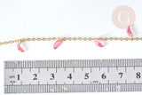 Chaine perle plexiglas facettée rose clair laiton doré 7x3mm, création de bijoux coloré DIY, x1 mètre G7819