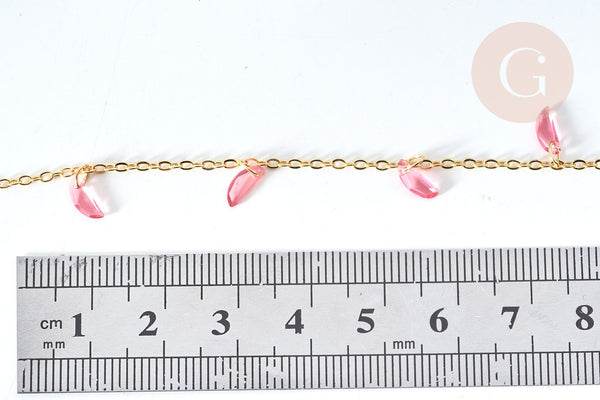 Chaine perle plexiglas facettée rose clair laiton doré 7x3mm, création de bijoux coloré DIY, x1 mètre G7819
