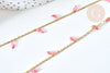 Chaine perle plexiglas facettée rose clair laiton doré 7x3mm, création de bijoux coloré DIY, x1 mètre G7819