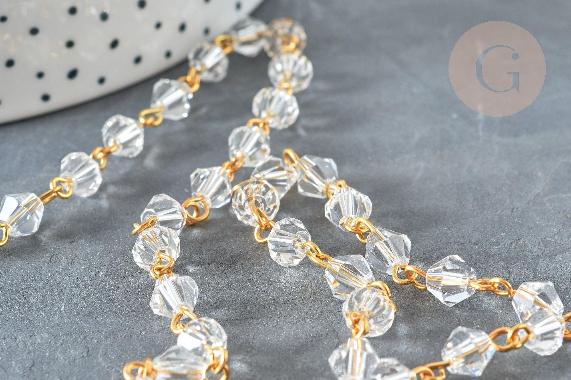 Chaine perles acrylique géométrique facettée 6mm fer doré, x1 mètre (G7354)