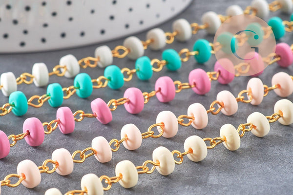 Chaine perles polymère fer doré heishi 7x3.5 mm ,fabrication bijoux colorés, x1 mètre (G7236)