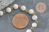 Chaine dorée perle howlite naturelle 6.5mm, chaine pierre, pierre naturelle chaine lunettes, x 1Mètre (G4141)