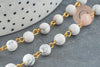 Chaine dorée perle howlite naturelle 6.5mm, chaine pierre, pierre naturelle chaine lunettes, x 1Mètre (G4141)