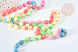 Chaine perles tubes polymère multicolore heishi fer doré 6mm, fabrication bijoux coloré, x1m (G7237)