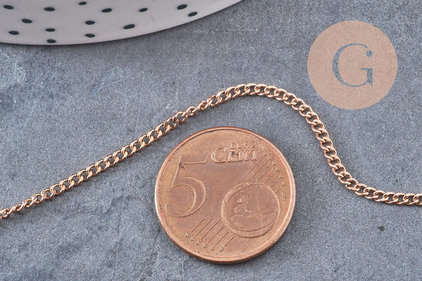 Chaine plate acier 304 inoxydable or rose IP 2.5x2mm, x1 mètre (G10878)