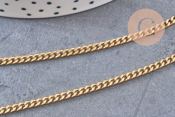 Chaine plate acier inoxydable doré IP 18k maille plate x1 mètre (G1620)