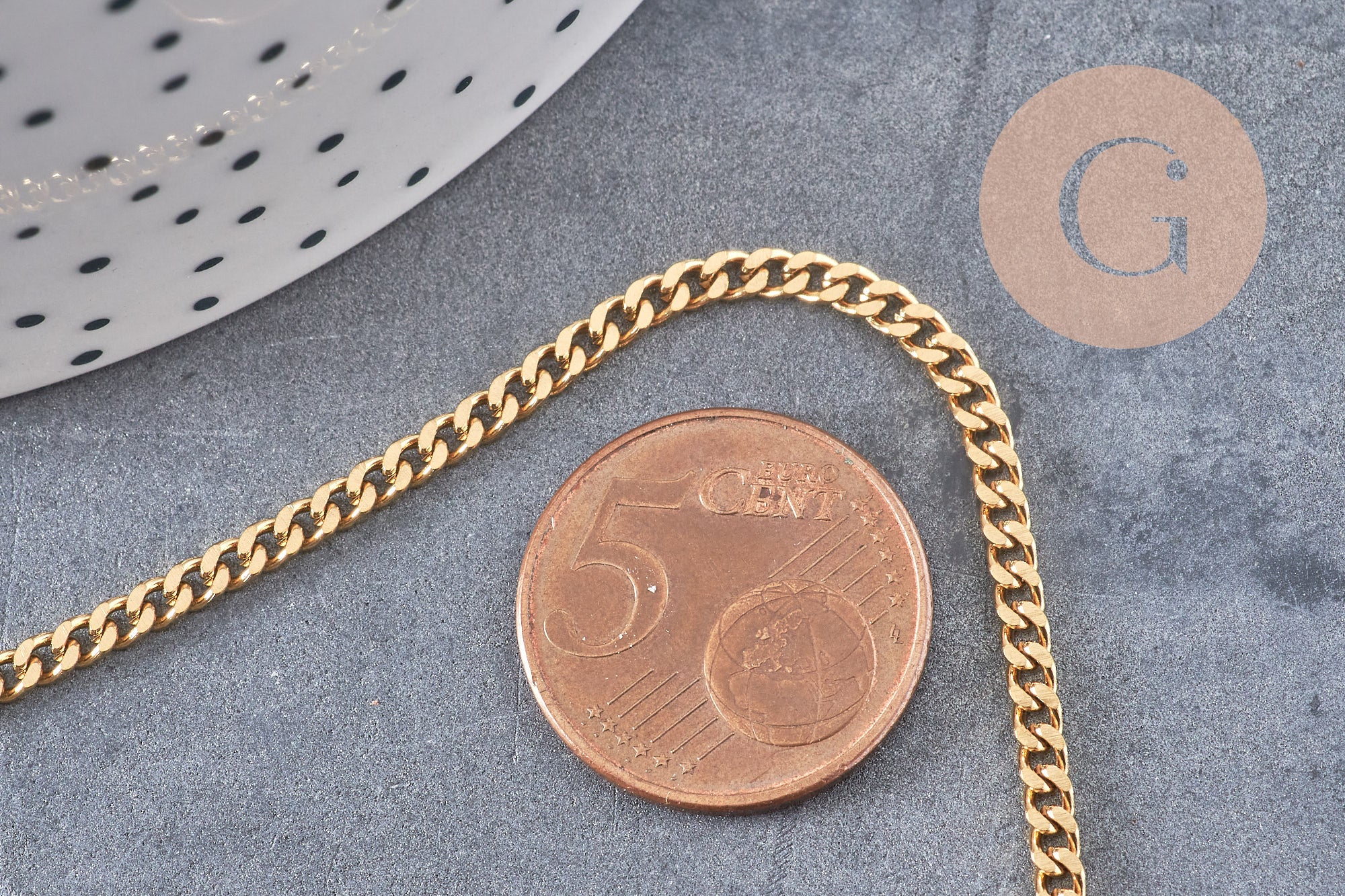 Chaine plate acier inoxydable doré IP 18k maille plate x1 mètre (G1620)