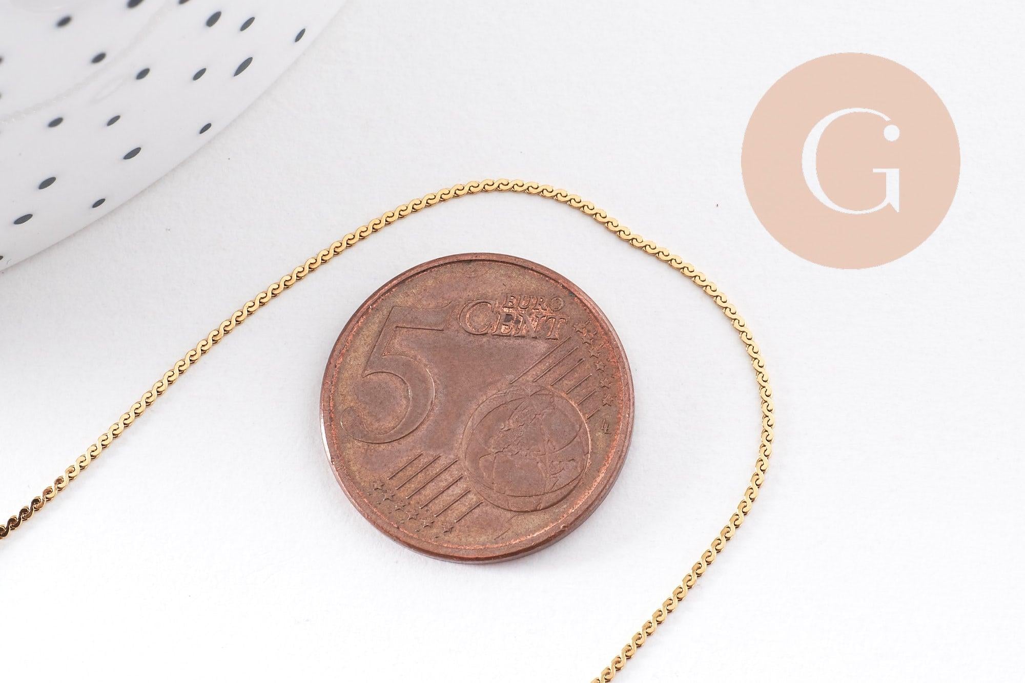 Collier Chaine plate torsadée acier inoxydable doré avec fermoir 0.9mm/45cm, x1 (G10264)