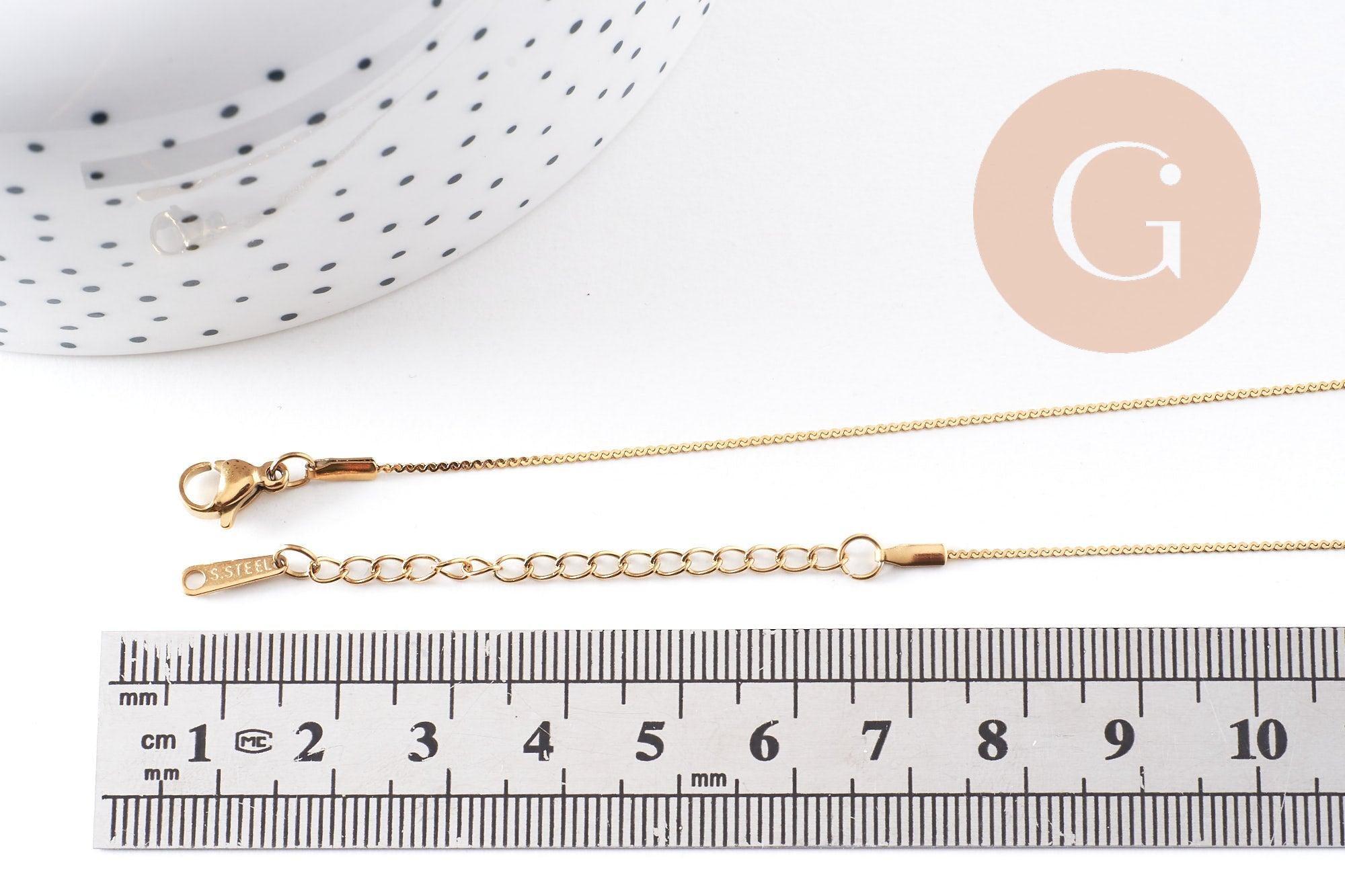 Collier Chaine plate torsadée acier inoxydable doré avec fermoir 0.9mm/45cm, x1 (G10264)