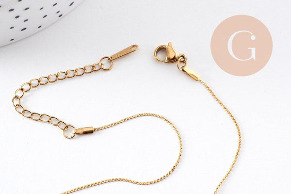 Chaine plate torsadée acier inoxydable doré avec fermoir 0.9mm/45cm, x1 (G10264)