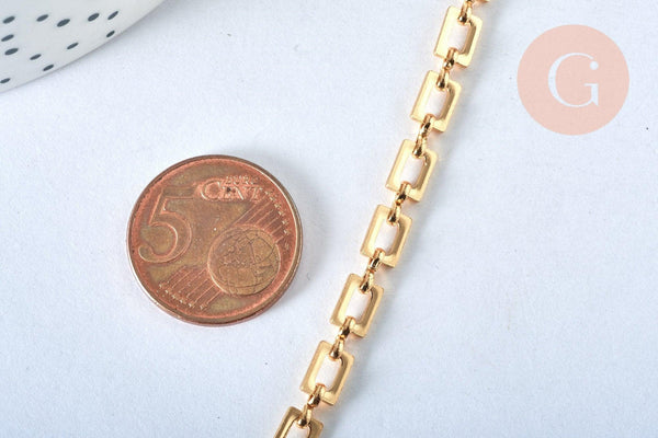 Chaine rectangle laiton doré 16k 6.5x4.6mm, x1 mètre (G6784)