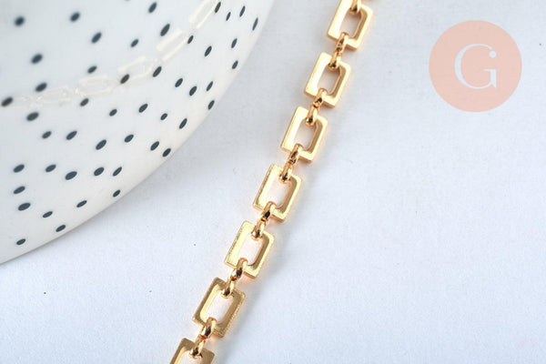 Chaine rectangle laiton doré 16k 6.5x4.6mm, x1 mètre (G6784)