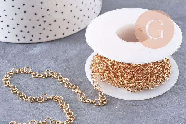 Chaine rollo acier 304 inoxydable doré IP 18k 5mm, x1 mètre (G1615)