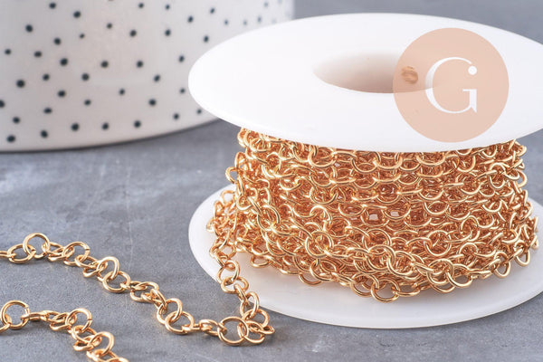 Chaine rollo acier 304 inoxydable doré IP 18k 5mm, x1 mètre (G1615)