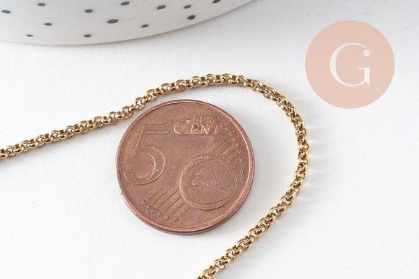 Chaine rollo acier inoxydable 304 doré IP 18k maille rollo 2mm, x1mètre (G2057)