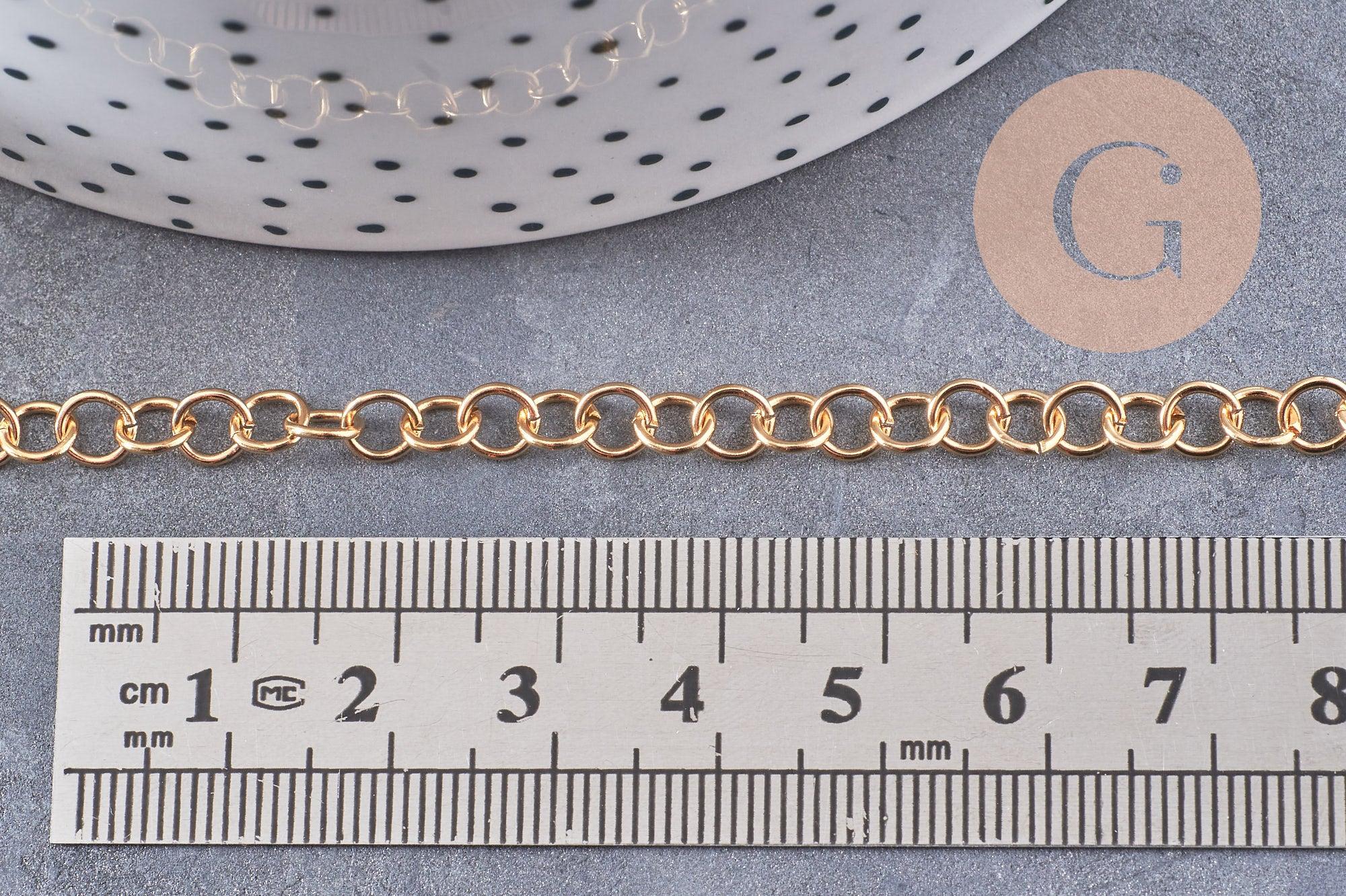 Chaine rolo acier 304 inoxydable doré IP 18k 5mm, x1 mètre (G1615)
