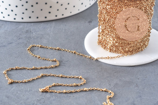 Chaine satellite acier 304 inoxydable dore 14k 1.5mm, x1 metre (G1679)