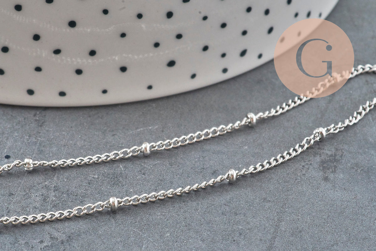 Chaine satellite acier 304 inoxydable platine 3x1mm, x1 mètre (G11397)-Chaînes-Gingerlily Perles