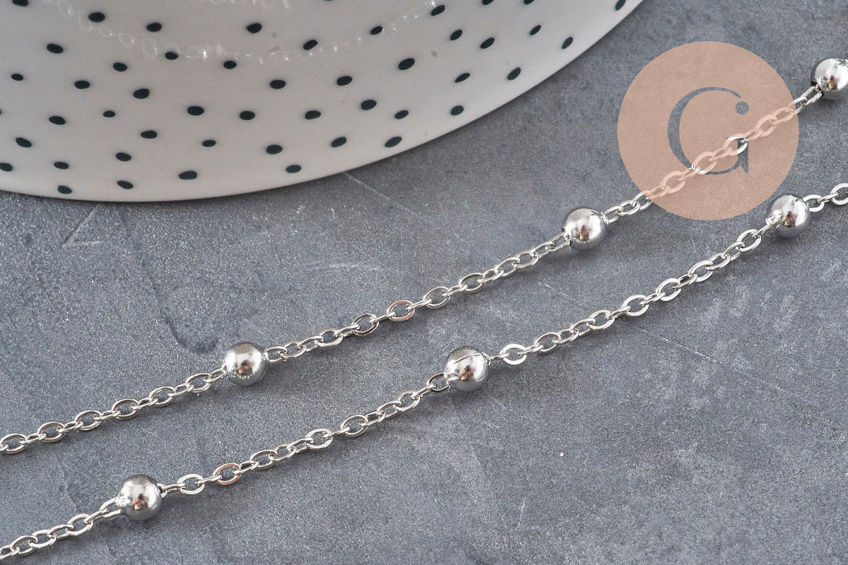 Chaine satellite acier 304 inoxydable platine 4mm, x1 mètre (G11336)-Chaînes-Gingerlily Perles