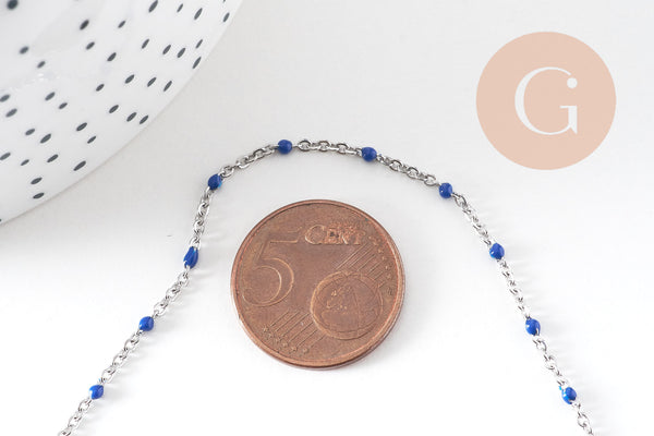 Chaine satellite acier 304 inoxydable platine résine bleu complète 2mm/45cm, x1 (G1216)