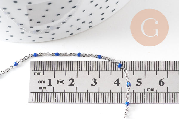 Chaine satellite acier 304 inoxydable platine résine bleu complète 2mm/45cm, x1 (G1216)