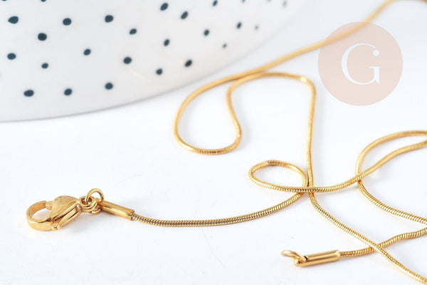 Chaine serpent acier inoxydable 304 dorée 14k 0.8mm-45.7cm, x1 (G1098)