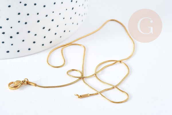 Chaine serpent acier inoxydable 304 dorée 14k 0.8mm-45.7cm, x1 (G1098)