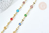 Chaine soudée perle verre laiton doré couleur mixte 13mm, chaine collier création bijoux, x 50cm G7823