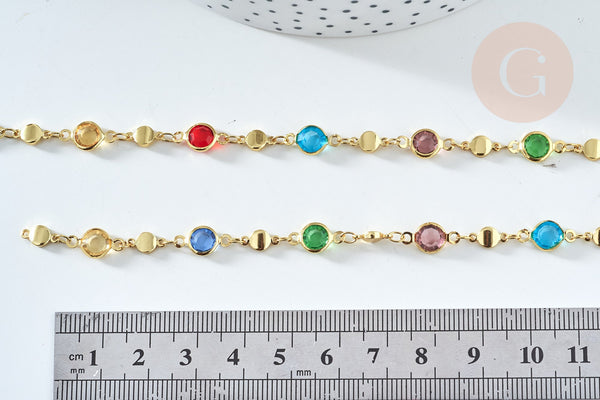 Chaine soudée perle verre laiton doré couleur mixte 13mm, chaine collier création bijoux, x 50cm G7823