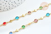 Chaine soudée perle verre laiton doré couleur mixte 13mm, chaine collier création bijoux, x 50cm G7823