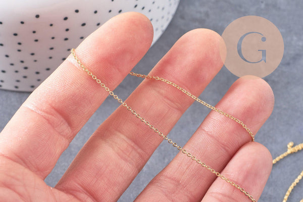 Chaine très fine laiton doré forçat 1.2mm 16K, x1 ou x5 Mètres (G0604)