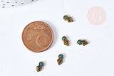 Charm à coller fleur zamac bronze émail bleu 8mm, x5 (G8570)