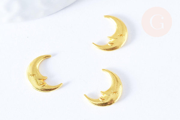 Charm à coller lune zamac doré,thème lune et étoiles 12mm, x5 (G6702)