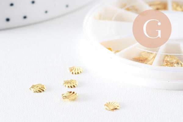 Charm à coller thème océan coquillage zamac doré 4mm, fournitures à coller pour décorer pierres et bijoux, x 1boite de 200 (G5298)
