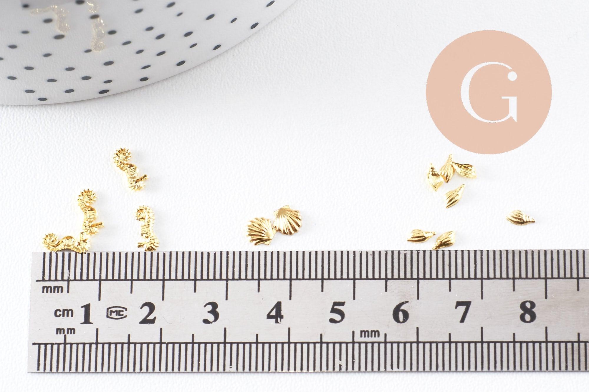 Charm à coller thème océan coquillage zamac doré 4mm, fournitures à coller pour décorer pierres et bijoux, x 1boite de 200 (G5298)