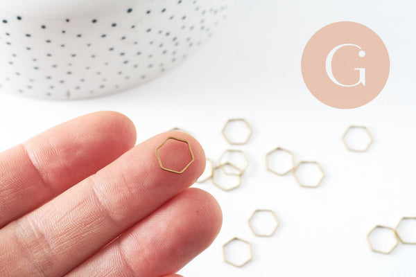 Charms hexagone laiton brut 9mm,pendentif géométriques création bijoux, x10 (G0862)