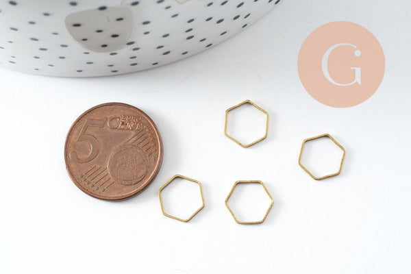 Charms hexagone laiton brut 9mm,pendentif géométriques création bijoux, x10 (G0862)