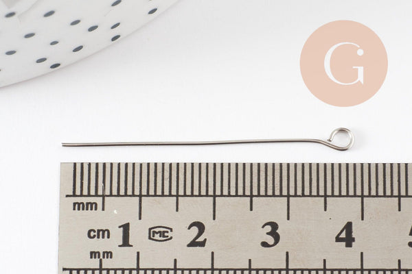 Clou tige boucle acier 201 inoxydable platine 40mm, x20 (G9321)