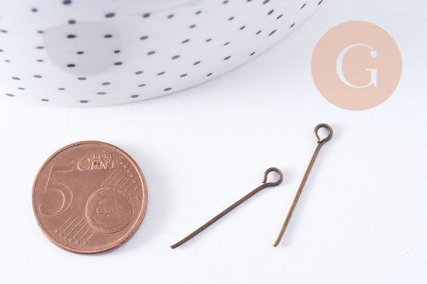 Clou tige tête boucle fer bronze 24mm, x10Gr (G10660)