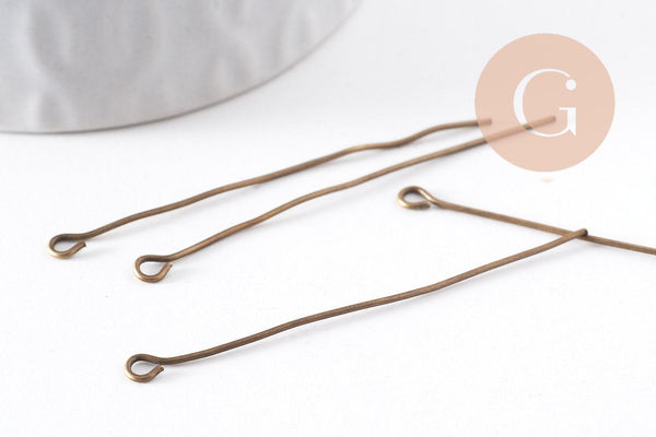 Clou tige tête boucle fer bronze 50mm, x10Gr (G10138)